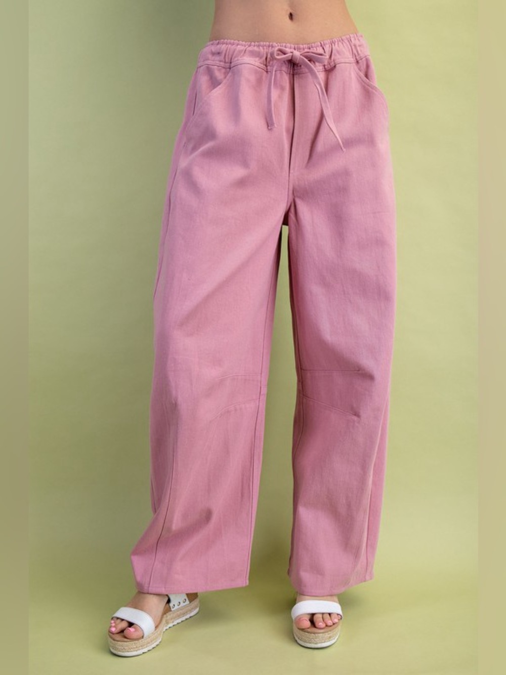 #174 New! Cotton Wide - Leg Drawstring Pants - Dusty Pink - Picture 1 of 3